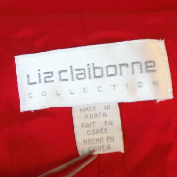 Vintage 80s Liz Claiborne Womans SZ4 Red Wool Lined Blazer Office Tailored - Picture 3 of 11